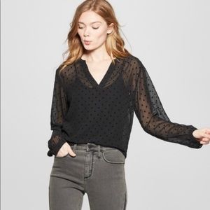 A New Day sheer black polka dot top